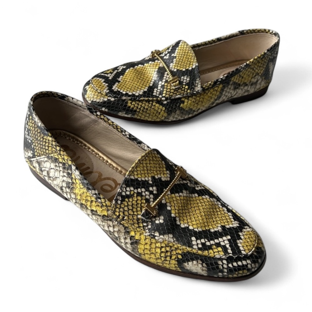 Sam Edelman Lior Horse-Bit Snakeskin goth Loafers Mustard Yellow Black Sz 7M